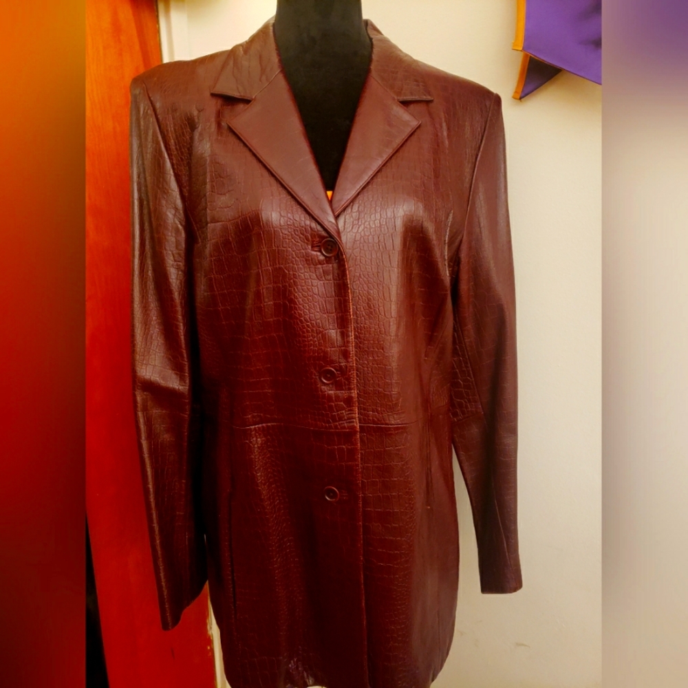 Crock print blazer-Burgundy